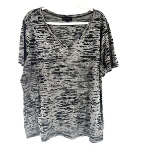 G Collection Embellished Semi Sheer V -Neck T-Shirt Women's 2X Black Stretch